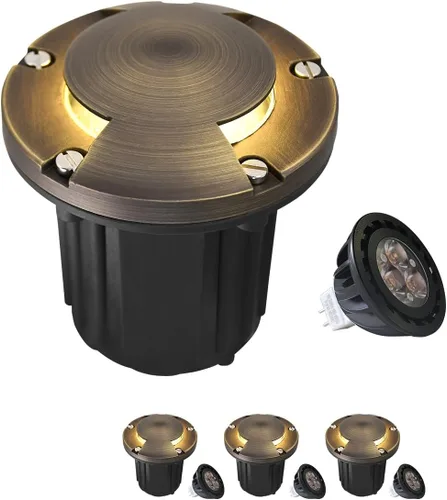 Miniatura 29 de MALORY Luces de Paisaje de Bajo Voltaje, (4.6''A) Cubierta Superior de Latón 12V Luces Empotradas en el Suelo para Exteriores, Iluminación LED