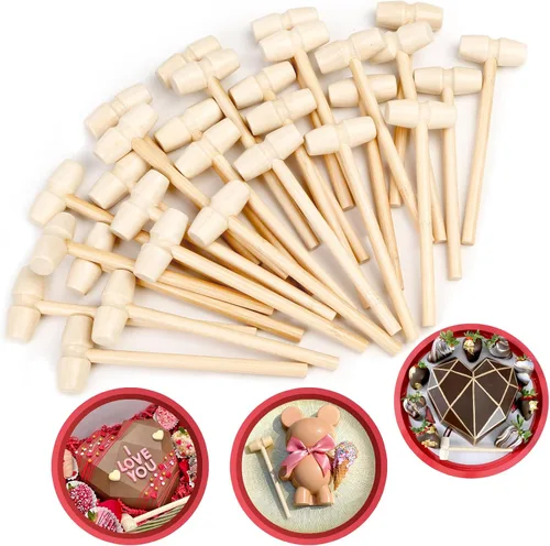 Miniatura 8 de Caffox Mini martillos de madera para chocolate, 30 mazos de madera pequeños para corazón de chocolate rompible, manualidades y accesorios de juego