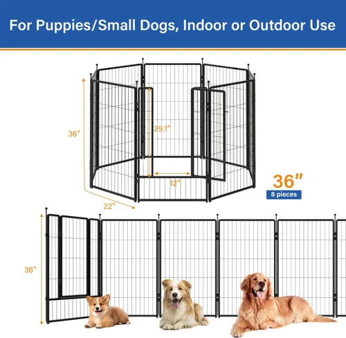Miniatura 2 de Corralito para perros de 36 pulgadas, 8 paneles para uso en interiores y exteriores, valla de metal resistente para mascotas con estacas