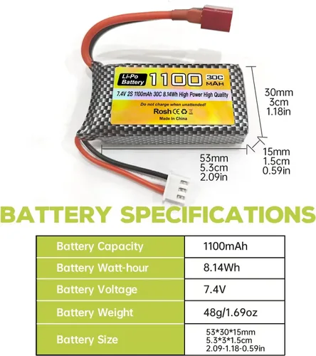 Miniatura 3 de sea jump Batería Lipo de 7.4 V 1100 mAh 2S con enchufe en T y 1 remolque 2 cargador adecuado para Haiboxing 18858 18859 18859A 16890A y XLH Q903