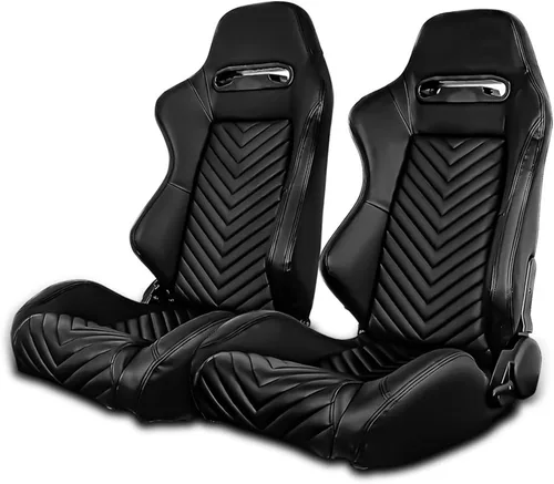Miniatura 10 de IKON MOTORSPORTS, Asiento universal de carreras PU + cuero de carbono + gamuza, con deslizadores dobles, asiento deportivo reclinable negro