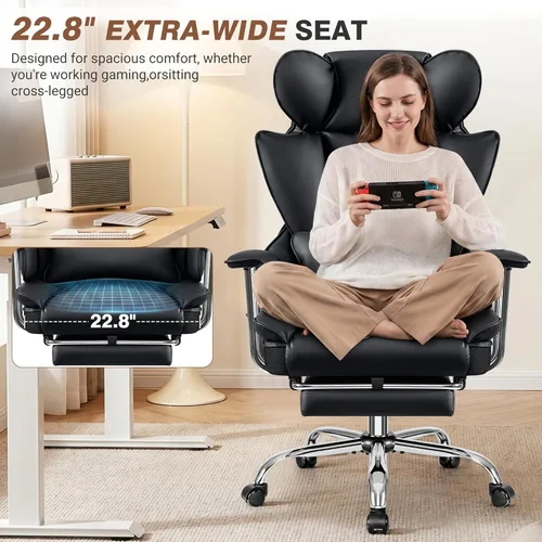 Miniatura 7 de ALLGOD Silla de oficina cómoda, silla ejecutiva grande y alta, silla ancha ergonómica de respaldo alto con reposapiés, silla de escritorio Negro