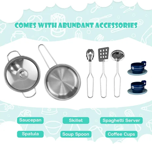 Miniatura 6 de HONEY JOY Juego de cocina para niños, juego de cocina modular de madera de 2 piezas, lavadora y fregadero, cafetera, campana extractora y estufa