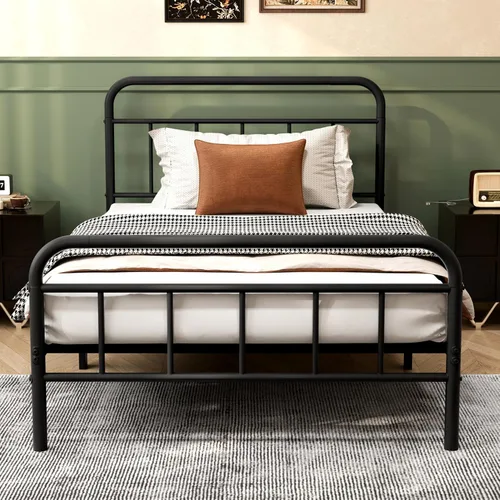 Miniatura 8 de Base de cama de metal de 14 pulgadas, marco de cama de tamaño matrimonial con espacio de almacenamiento, base de colchón resistente y resistente