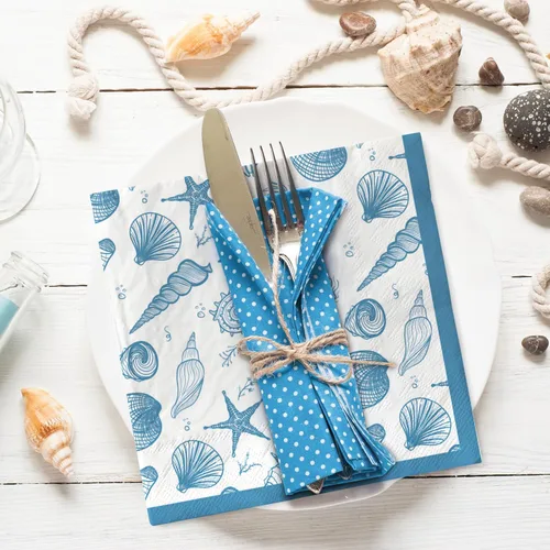 Miniatura 4 de AnyDesign Paquete de 100 servilletas de almuerzo de concha de mar, conchas de océano azul, conchas de playa, servilletas de papel desechables
