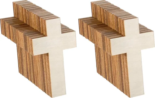 meekoo 36 piezas de recortes de madera en blanco sin acabar en forma de cruz, piezas de madera para proyectos de manualidades artísticas,