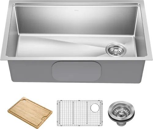 Miniatura 17 de KRAUS Fairlane KHT631-15 - Fregadero de cocina o bar, 15 pulgadas, montaje directo/superior, cuenco individual, de acero inoxidable de calibre 18