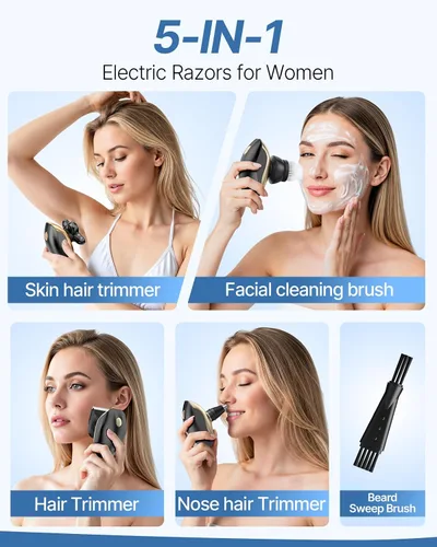 Miniatura 3 de Maquinillas de afeitar eléctricas para mujeres, afeitadora corporal recargable 5 en 1, removedor de cabello seco y húmedo impermeable, recortadora
