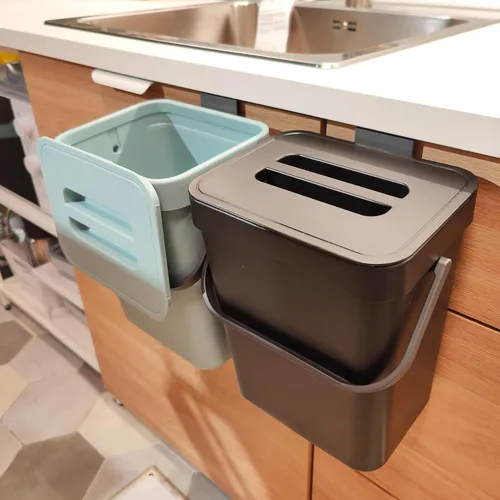 stonespace Cubo de compost de cocina para encimera, pequeño bote de basura colgante con tapa debajo del fregadero para cocina y baño, cubo de Negro
