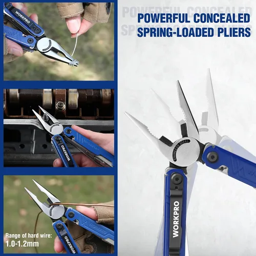 Miniatura 8 de WORKPRO Multiherramienta con cuchillo de bolsillo, regalo de cumpleaños para hombres, papá, padre, marido, alicates de acero inoxidable 18 en 1
