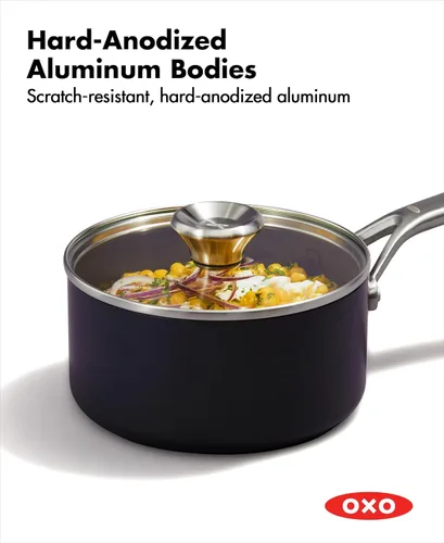 Miniatura 5 de OXO Juego de ollas y sartenes profesionales de 10 piezas, cerámica anodizada dura, antiadherente, sin PFAS, asas de acero inoxidable, inducción