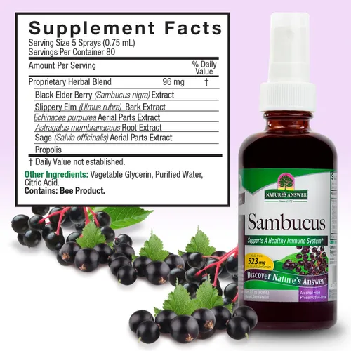 Miniatura 3 de Nature's Answer Sambucus Spray Apoya un sistema inmunológico saludable Infundido con olmo resbaladizo, salvia y equinaea Sin alcohol, sin