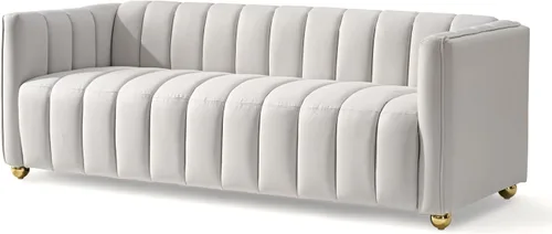 Miniatura 3 de Container Furniture Direct Glam - Sofá Art Deco tapizado de tela con marco de madera maciza de 82.7 pulgadas para sala de estar, oficina, Marfil