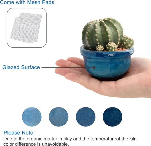 Miniatura 5 de kilofly Happy Bonsai - Juego de 4 macetas esmaltadas con 4 pantallas de drenaje de malla suave
