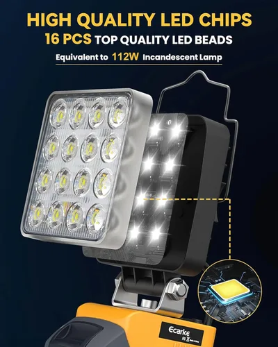 Miniatura 6 de Ecarke 2 PCS Luz de Trabajo LED Inalámbrica Compatible con DeWALT 20V: 70W 7000LM Linterna con USB y Puerto de Salida de Carga Tipo-C, Luz