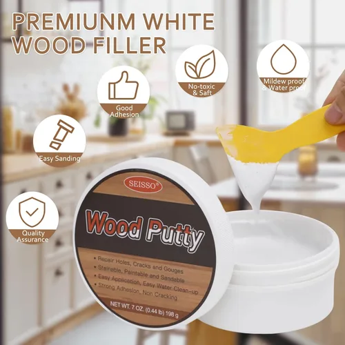 Miniatura 4 de DEWEL Masilla de relleno de madera, kit de reparación de muebles de madera, relleno de madera blanca manchable y paintab, reparación rápida