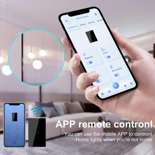 Miniatura 3 de Interruptor de luz de pared inteligente WiFi, estándar estadounidense, control de voz, panel de vidrio templado, interruptores táctiles Wi-Fi de 2.4