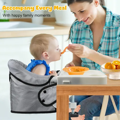 Miniatura 5 de Silla alta de gancho con bandeja de comedor extraíble, silla alta portátil de viaje para bebé, asiento de mesa plegable con clip para 6-36 meses
