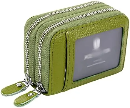 Miniatura 4 de Portatarjetas de identificación para mujer, de cuero con doble cremallera para mujer, cartera de crédito de gran capacidad
