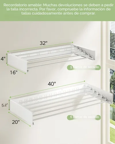 Miniatura 2 de Vikaqi Tendedero de ropa para montar en la pared de 40 pulgadas, plegable para colgar en la pared, estante de lavandería plegable para interiores