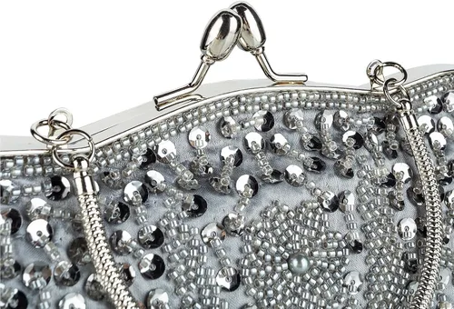 Miniatura 10 de Bolso de noche de diseñador floral con cuentas de lentejuelas diseño vintage besos cerradura satén embrague bolso bolso de mano de boda fiesta