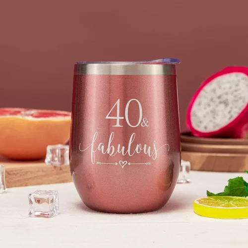 Miniatura 6 de Crisky Vaso de vino de oro rosa 40 y fabuloso para mujer, regalo de cumpleaños 40 para mujeres, esposa, mamá, hermana, tía, amigas, compañera