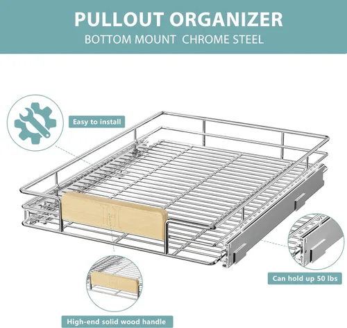 Miniatura 9 de LOVMOR Organizador de gabinete extraíble con mango de madera, 16½ pulgadas de ancho x 21½ pulgadas, organizador deslizante para cocina, despensa 1