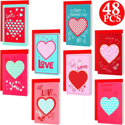 Zonon 48 tarjetas para el día de San Valentín con sobres, tarjetas de felicitación a granel para niños de 4 x 6 pulgadas, tarjetas postales de San