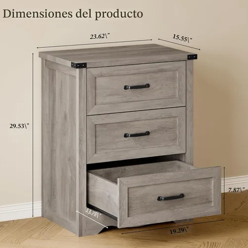 Miniatura 2 de BORNOON Cómoda de 3 cajones para dormitorio, pequeña cómoda de madera con asas de metal, armario de almacenamiento estrecho con diseño antivuelcos