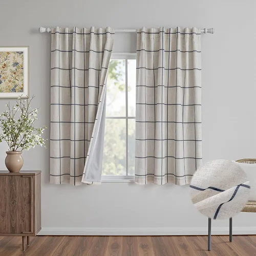 Miniatura 28 de MYSKY HOME Cortinas de Lino a Cuadros 100% Opacas de 45 Pulgadas de Largo de Doble Capa Estilo Granja con Aislamiento Térmico Estampado a Cuadros