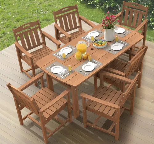 Miniatura 29 de Ciokea Silla de comedor para patio al aire libre, sillas de porche de gran tamaño de HDPE con asiento ancho, muebles de exterior duraderos para todo