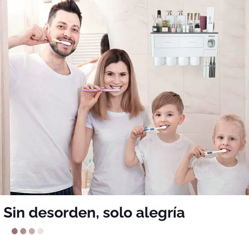 Miniatura 5 de iHave Portacepillos de dientes para baños, 4 tazas de soporte para cepillos de dientes montado en la pared con dispensador de pasta de dientes