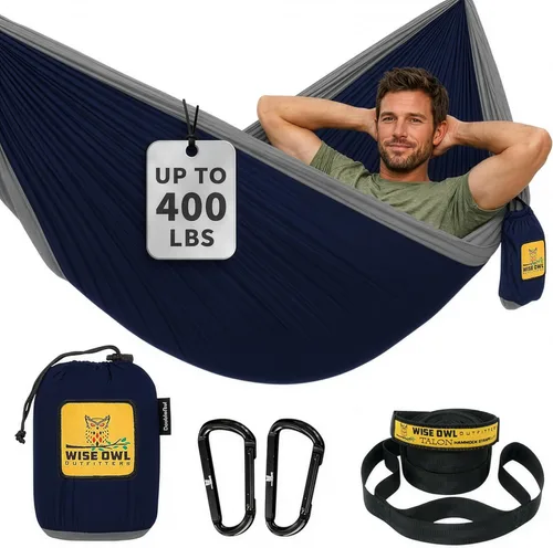 Wise Owl Outfitters Hamaca de camping – Hamaca portátil de 500 libras con correas de árbol – viajes, mochileros, senderismo, equipo de campamento al