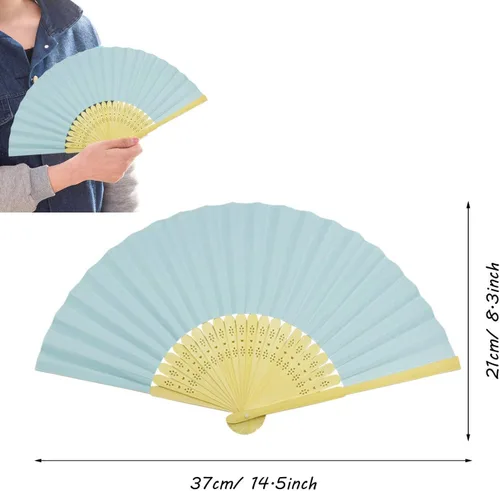 Miniatura 5 de Woohome 15 abanicos plegables de papel azul claro ventilador de bambú para baile, parte, picnic, regalo de fiesta de boda, decoración de boda