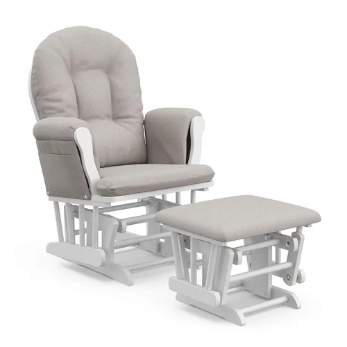 Storkcraft Planeador de Aro Premium y Otomana (Remolino Blanco/Taupe) — Planeador de Guardería Certificado GREENGUARD Gold, Artesanía de Madera