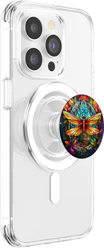Miniatura 3 de PopSockets MagSafe PopGrip de mosaico de vitrales coloridos estilo libélula para iPhone