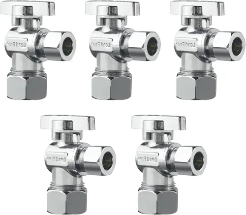 Miniatura 10 de Válvula de Parada Angular WiseWater 1/2" FNPT x 3/8" OD de Compresión, Válvula de Cierre de Inodoro de Cuarto de Vuelta de Latón Cromado para Baño