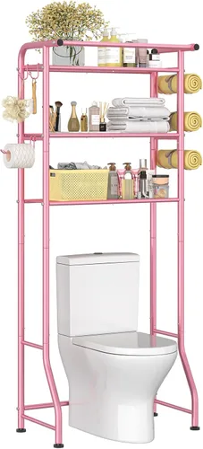 Miniatura 16 de Simple Trending Over The Toilet Storage Rack, Metal 3 Tier Bathroom Organizer Shelf with Paper Holder and 3 Hooks, Freestanding Shelf Space Saver