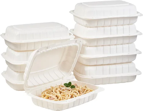 Miniatura 13 de Jaluxing 100 unidades de contenedores desechables de plástico transparente con bisagras para llevar alimentos, 15 cm de ancho, envases desechables