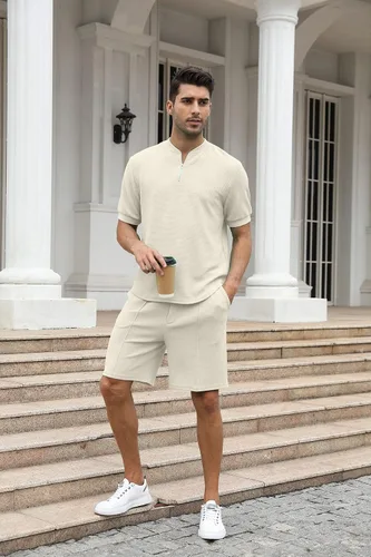 Miniatura 34 de FZNHQL Conjunto deportivo de moda para hombre, 2 piezas, casual, atlético, para correr, manga corta/larga, conjunto para hombre