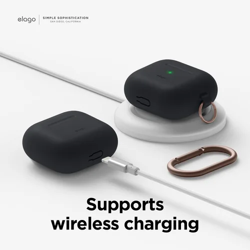 Miniatura 8 de elago Funda de silicona compatible con AirPods de tercera generación, compatible con AirPods 3, mosquetón incluido, soporta carga inalámbrica, Negro