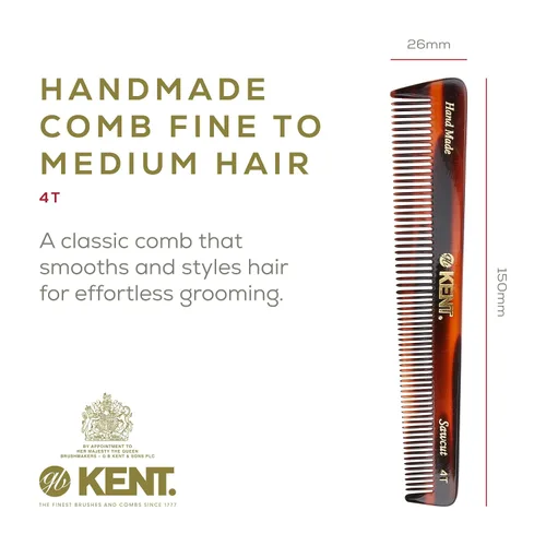 Miniatura 2 de Kent Peine de doble diente 4T de 6 pulgadas - Apósito de dientes finos y anchos, peine de aseo para cabello, barba, bigote. Estilo grueso y fino