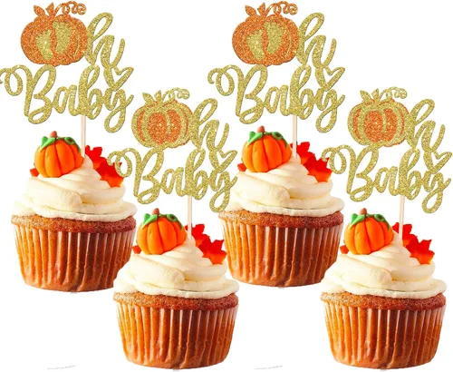 Miniatura 18 de Rsstarxi Paquete de 36 adornos para cupcakes de calabaza pequeña, revelación de género, baby shower, fiesta, decoración de tartas, calabaza