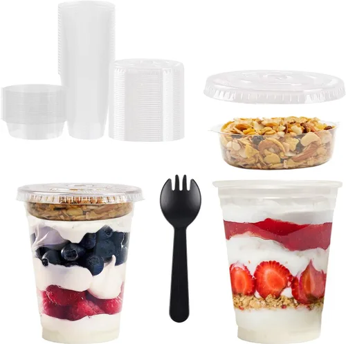 Miniatura 8 de Tazas de parfait – 12 oz – Juego de 50 tazas de parfait con tapas de cúpula e insertos – Tazas de postre reutilizables – a prueba de derrames