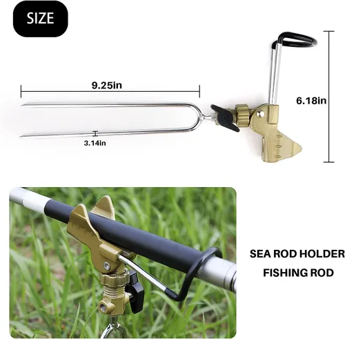 Miniatura 7 de Soporte para caña de pescar con campanas de alarma de caña de pescar, universal ajustable, dorado, soporte de caña de pescar de mano y mar, soporte