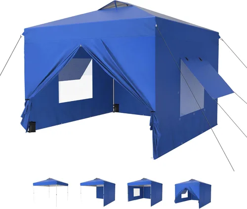 Miniatura 35 de MFSTUDIO Carpa Desplegable de 10x10 pies, Refugio Gazebo Sombra Solar Toldos Impermeables Patio Portátil Carpas con Malla Desplegables para Playa