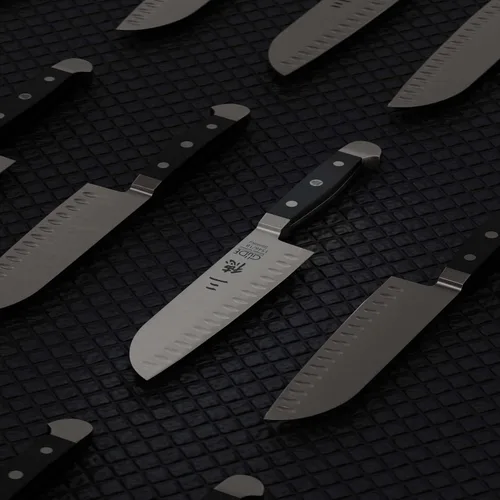 Miniatura 4 de Güde Cuchillo Santoku de la serie Alpha Forjado/Granton Edge, 7 pulgadas, acero endurecido en hielo, fabricado en Solingen, Alemania desde 1910