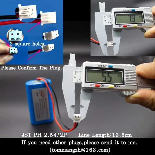 Miniatura 3 de VIDAR Batería recargable de iones de litio 7.4V 2600mAh Batería de iones de litio de alta capacidad con JST PH2.54/2P Plug-in (personalizable)