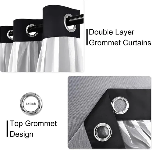 Miniatura 3 de XWZO Cortinas 100% opacas de doble capa para guardería, cortinas opacas con superposición transparente para dormitorio de niñas, cortinas