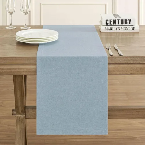 Miniatura 2 de ZeeMart Camino de mesa básico de lino, 14 x 36 pulgadas Azul Cambay, caminos de mesa rústicos de estilo granja color azul claro polvoriento de 36